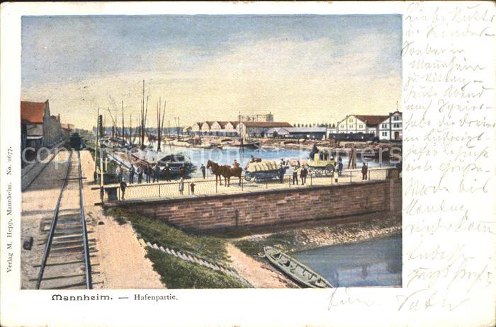 MANNHEIM BW Hafenpartie Pferdefuhrwerk Frachtkahn