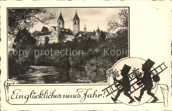 Freising Oberbayern Partie an der Isar Kirche Schornsteinfeger Neujahrskarte Bro