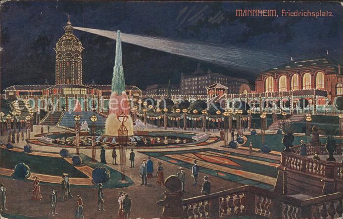 MANNHEIM BW Friedrichsplatz bei Nacht Jubilaeumskarte