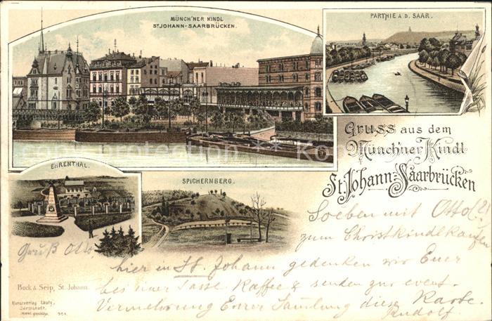 St Johann Saarbruecken Muenchner Kindl Partie an der Saar Denkmal Ehrenthal Spic