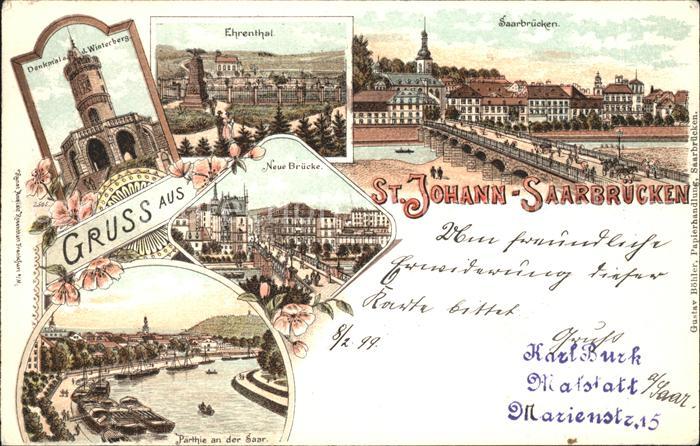 St Johann Saarbruecken Winterberg Denkmal Ehrenthal Bruecke Partie an der Saar D