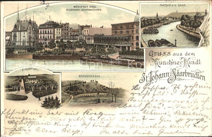 St Johann Saarbruecken Muenchner Kindl Partie an der Saar Denkmal Ehrenthal Spic