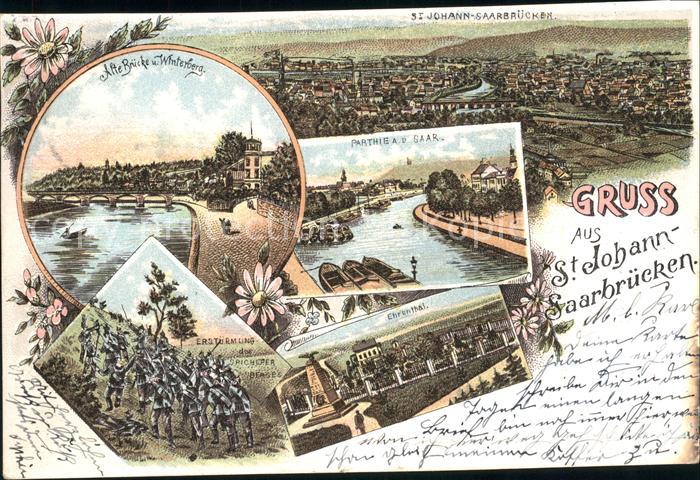 St Johann Saarbruecken Panorama Partie an der Saar Alte Bruecke Winterberg Spich