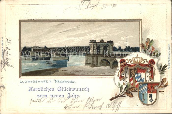 Ludwigshafen Rhein Rheinbruecke Wappen Krone Neujahrskarte