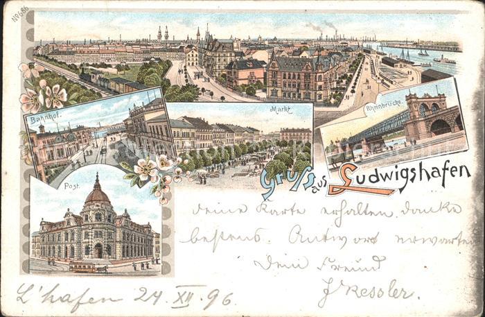 Ludwigshafen Rhein Totalansicht Bahnhof Markt Rheinbruecke Post