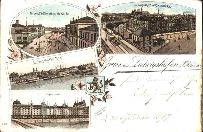 Ludwigshafen Rhein Bahnhof Direktionsgebaeude Rheinbruecke Lagerhaus Wappen