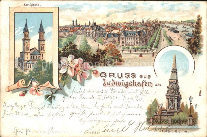 Ludwigshafen Rhein Totalansicht Katholische Kirche Luitpold Brunnen