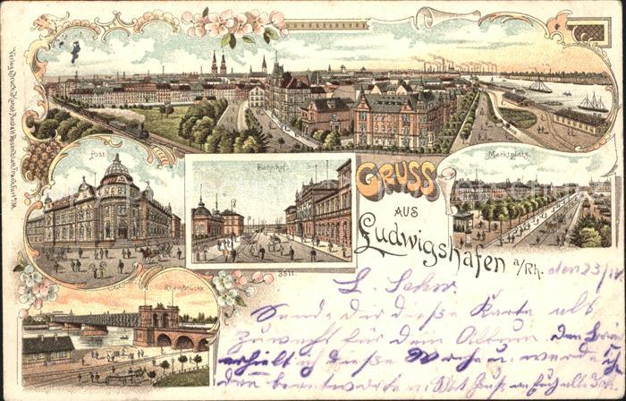 Ludwigshafen Rhein Totalansicht Post Bahnhof Marktplatz Rheinbruecke