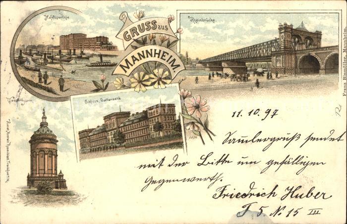 MANNHEIM BW Hafenpartie Rheinbruecke Schloss Wasserturm Deutsche Reichspost