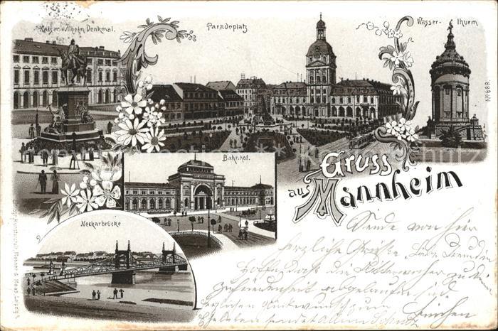 MANNHEIM BW Kaiser Wilhelm Denkmal Paradeplatz Wasserturm Bahnhof Neckarbruecke