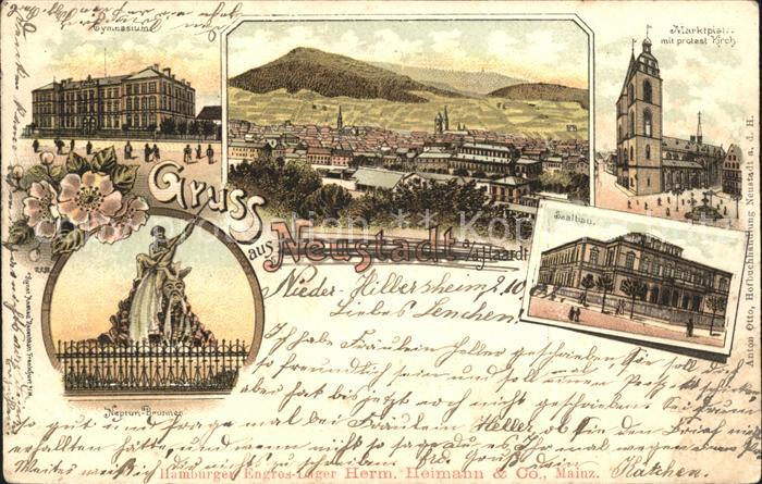 Neustadt Haardt Gymnasium Totalansicht Marktplatz Kirche Saalbau Neptunbrunnen