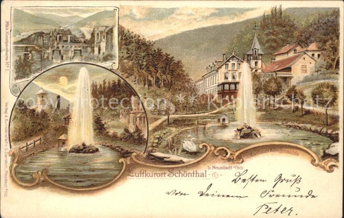 Schoental Neustadt Weinstrasse Luftkurort Kurhaus Koenigsmuehle Fontaene Wolfsbu