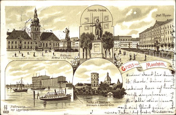 MANNHEIM BW Marktplatz Denkmal Rathaus Schillerdenkmal Hoftheater Hafenpartie La