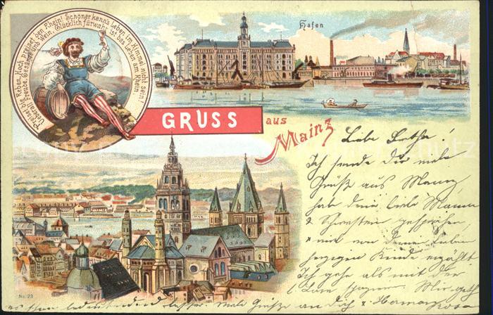 Mainz Rhein Hafen Stadtbild mit Dom Trinkspruch