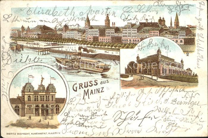 Mainz Rhein Rheinpartie Dampfer Stadthalle Bahnhof Deutsche Reichspost