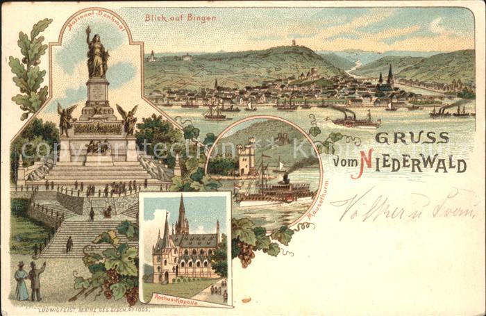 Bingen Rhein Gesamtansicht Nationaldenkmal Niederwald Rochuskapelle Maeuseturm K