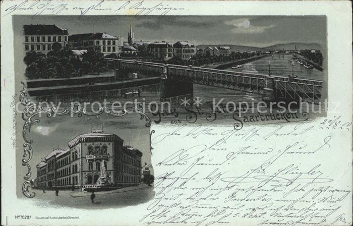 St Johann Saarbruecken Bruecke Bergwerksdirektion im Mondschein