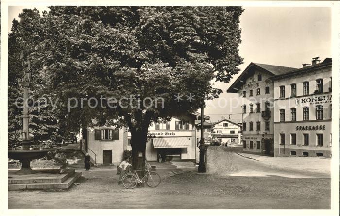 Holzkirchen Oberbayern Marktplatz Brunnen Alter Baum Sparkasse