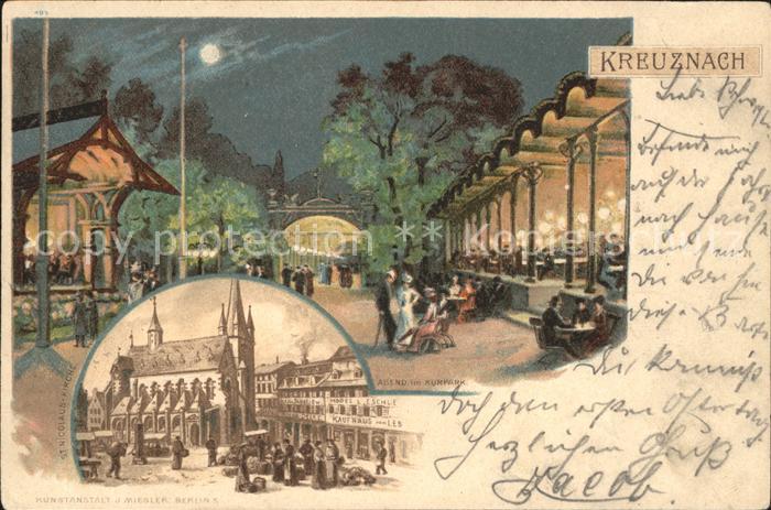 Bad Kreuznach Abend im Kurpark Mondschein St Nicolaus Kirche