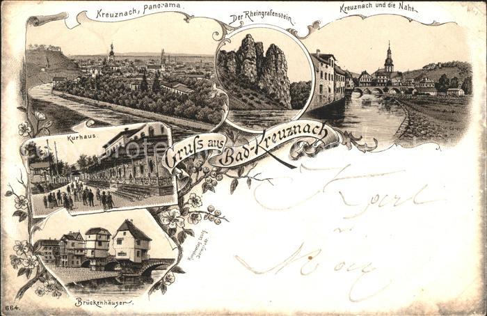 Bad Kreuznach Panorama Rheingrafenstein Felsformation Nahe Kurhaus Brueckenhaeus