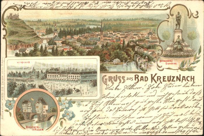 Bad Kreuznach Panorama Bismarck Denkmal Statue Kurhaus Brueckenhaeuser Nahe