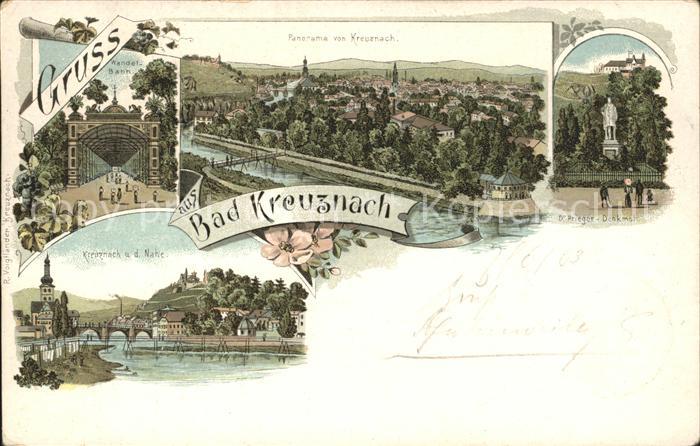 Bad Kreuznach Panorama Wandelbahn Priegerdenkmal Statue Nahebruecke Reichspost