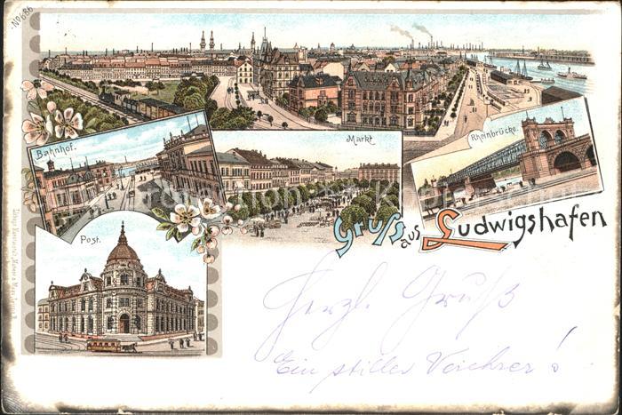 Ludwigshafen Rhein Totalansicht Bahnhof Markt Rheinbruecke Post