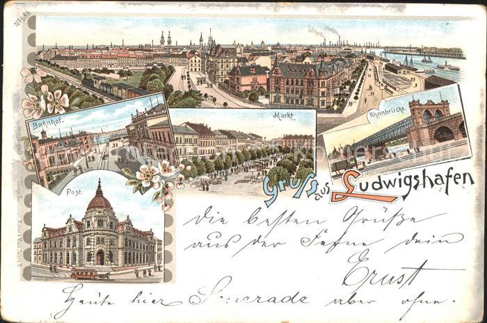 Ludwigshafen Rhein Totalansicht Bahnhof Markt Rheinbruecke Post