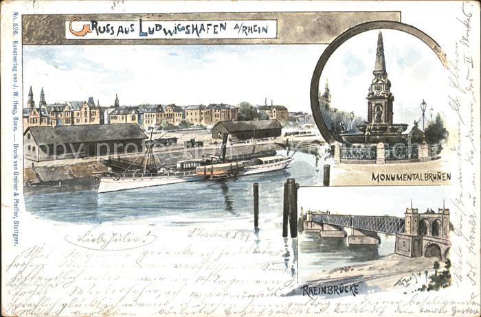 Ludwigshafen Rhein Dampfer Anleger Monumentalbrunnen Rheinbruecke