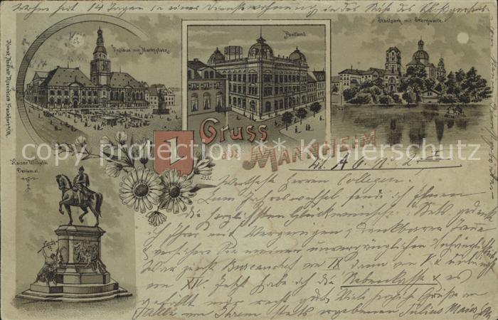 MANNHEIM BW Rathaus Marktplatz Postamt Stadtpark Sternwarte Kaiser Wilhelm Denkm