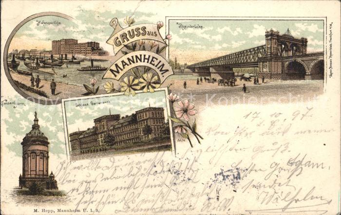 MANNHEIM BW Hafenpartie Rheinbruecke Schloss Wasserturm Deutsche Reichspost