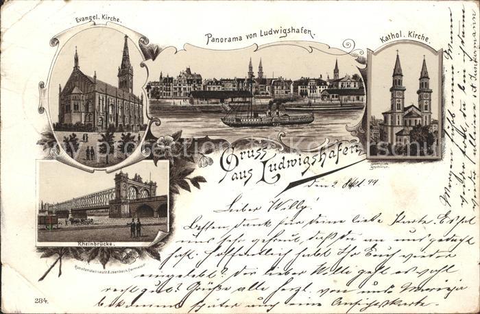 Ludwigshafen Rhein Kirche Panorama Rheinpartie Rheinbruecke