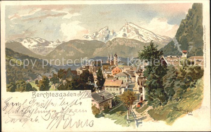 BERCHTESGADEN Bayern mit Alpenpanorama Kuenstlerkarte Otto Stritzel