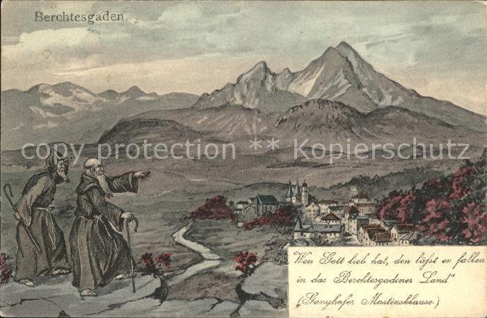 BERCHTESGADEN Bayern Gesamtansicht mit Alpenpanorama Kuenstlerkarte