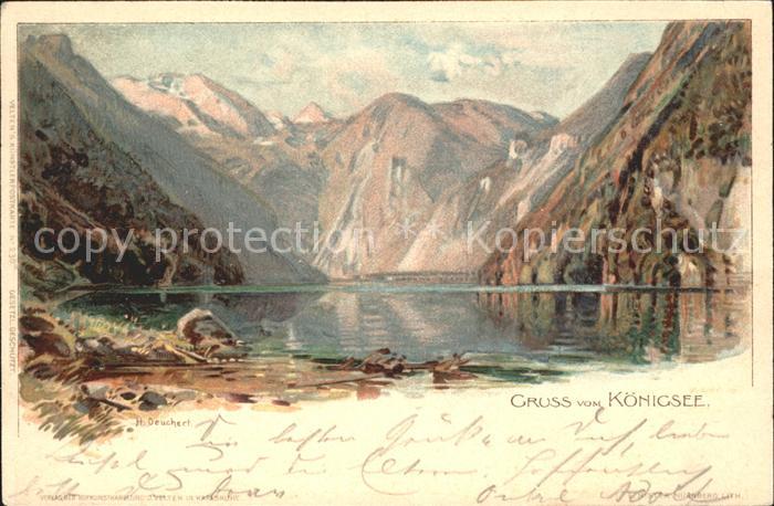 Koenigssee mit Alpen Kuenstlerkarte H. Deuchert