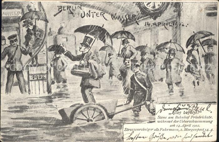 BERLIN  CITY unter Wasser ueberschwemmung April 1902 Kuenstlerkarte