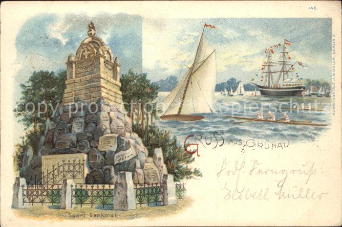 Gruenau Berlin Langer See Schiff Ruderboot Sport Denkmal