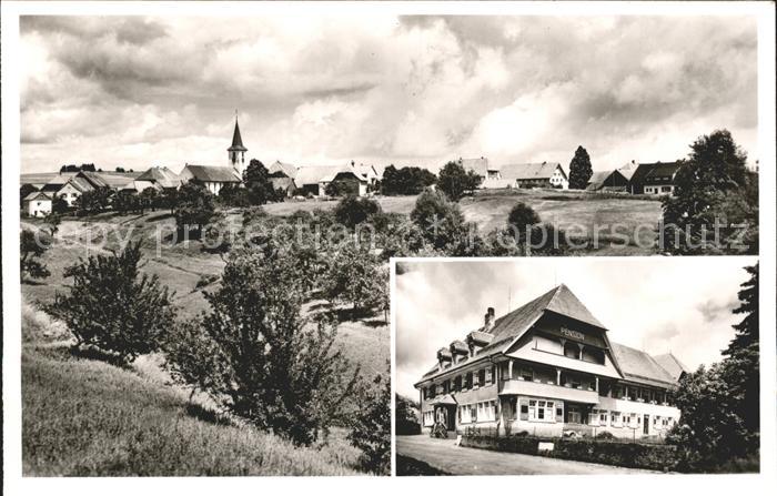 Birkendorf Ortsansicht mit Kirche Gasthof Pension zur Post Hoehenkurort Schwarzw