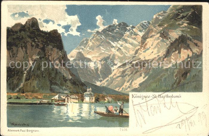 Koenigssee St Bartholomae Berchtesgadener Alpen Kuenstlerkarte