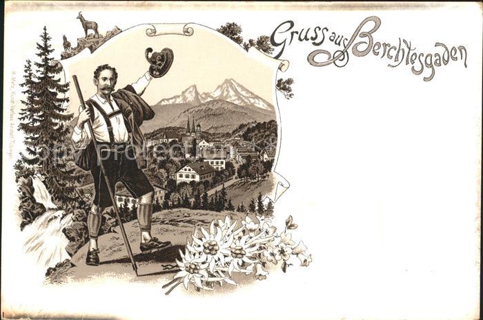 BERCHTESGADEN Bayern Gesamtansicht mit Alpenpanorama Wandersmann Gemse