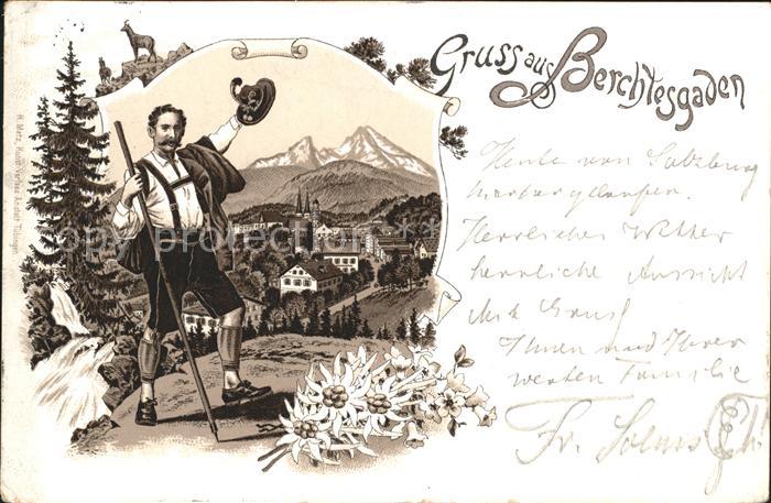 BERCHTESGADEN Bayern Gesamtansicht mit Alpenpanorama Wandersmann Gemse