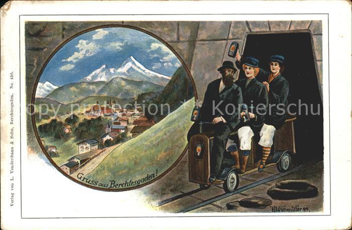 BERCHTESGADEN Bayern Gesamtansicht mit Alpenpanorama Salzberkwerk Kuenstlerkarte