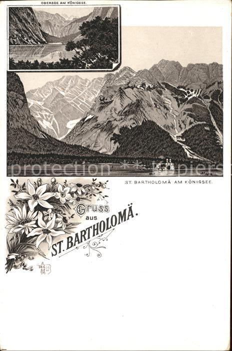 Koenigssee Obersee St Bartholomae Alpenpanorama Blumen
