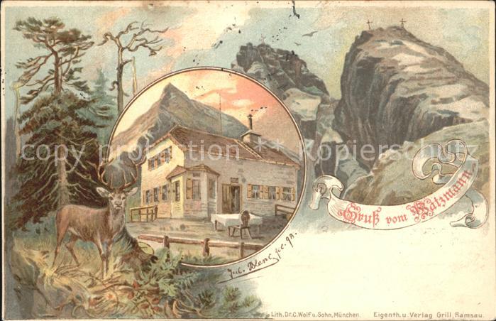 BERCHTESGADEN Bayern Watzmannhaus Hirsch Berchtesgadener Alpen Kuenstlerkarte