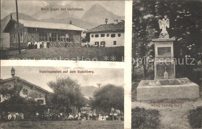 BERCHTESGADEN Bayern Blick gegen den Watzmann Ziehbrunnen Denkmal Sonntagsleben
