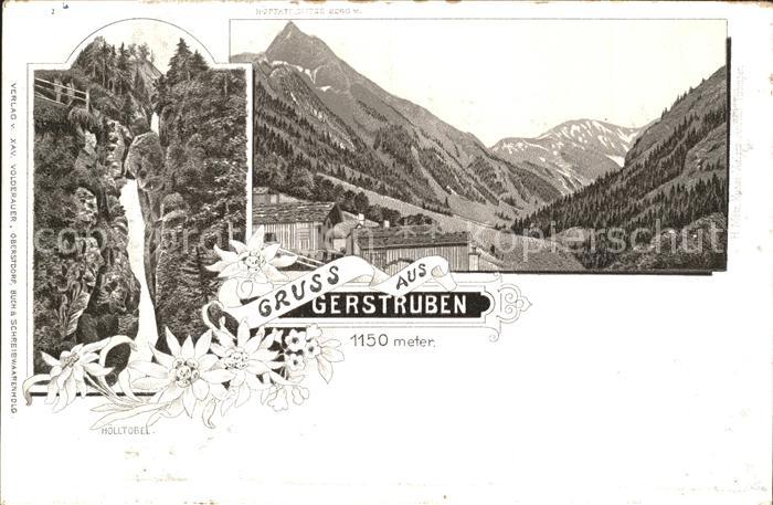 Gerstruben Panorama mit Hoeffatzspitze Allgaeuer Alpen Hoelltobel Wasserfall