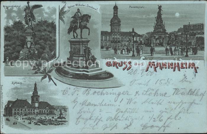 MANNHEIM BW Kriegerdenkmal Kaiser Wilhelm Denkmal Paradeplatz im Mondschein Rath