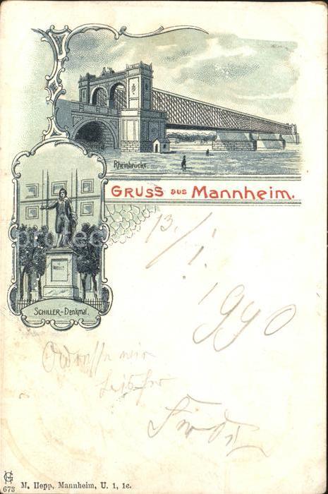MANNHEIM BW Rheinbruecke Schillerdenkmal Illustration