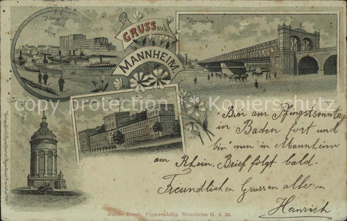 MANNHEIM BW Hafenpartie Rheinbruecke Schloss Wasserturm Deutsche Reichspost