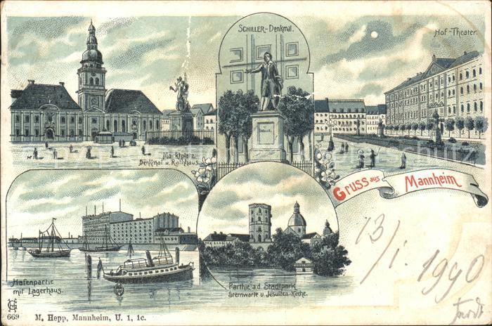 MANNHEIM BW Marktplatz Denkmal Rathaus Schillerdenkmal Hoftheater Hafenpartie La